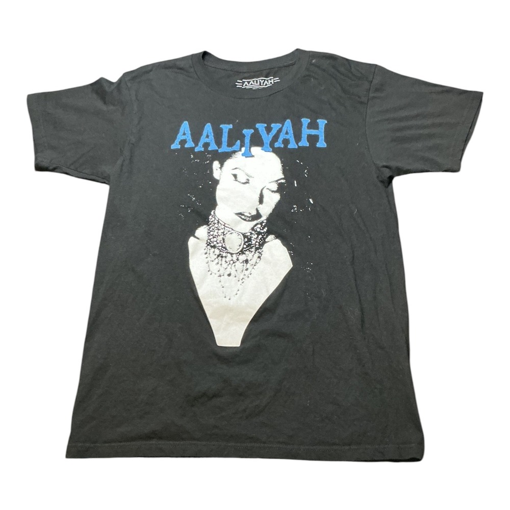 Aaliyah Graphic T-Shirt Black Blue Portrait R&B Music Tee Mens Medium
